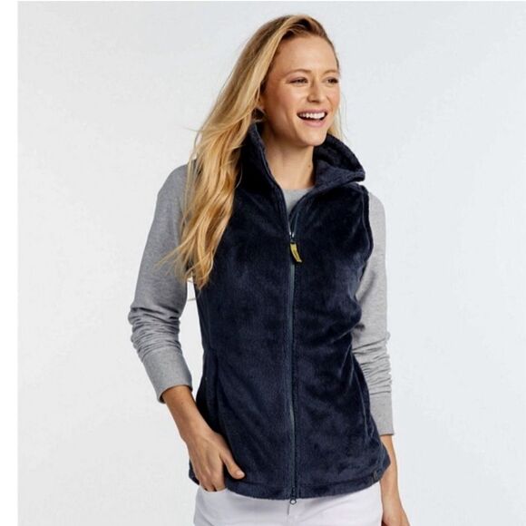 L.L. Bean Luxe Fleece Long Vest in Black NEW Size XS - Picture 1 of 9